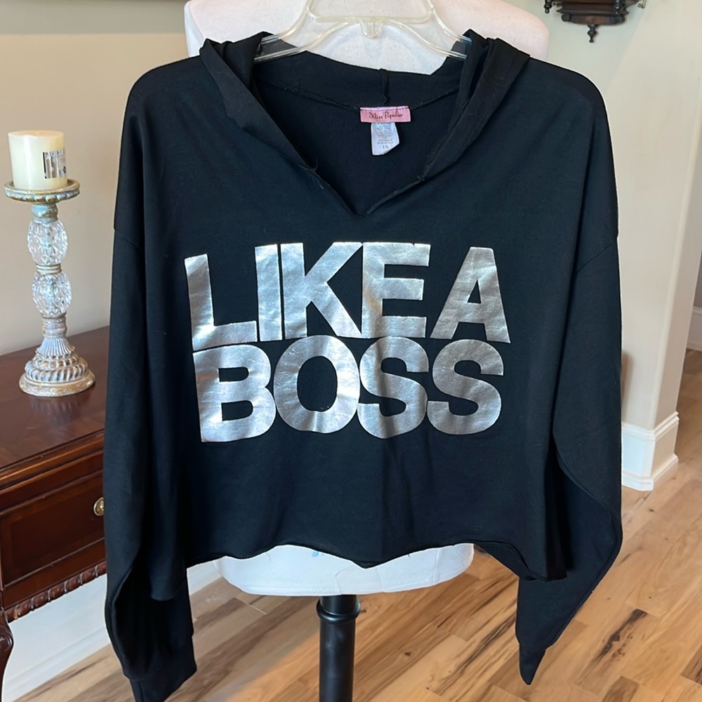 Miss Popular Black Top Hoodie Long Sleeve 1X